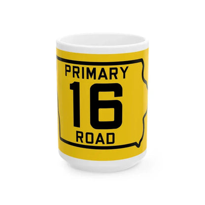 Iowa Primary 16 (Iowa) (Road Sign) White Coffee Mug 15oz - Go Mug Yourself