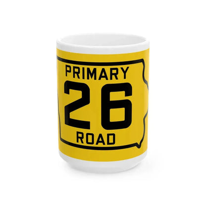 Iowa Primary 26 (Iowa) (Road Sign) White Coffee Mug 15oz - Go Mug Yourself