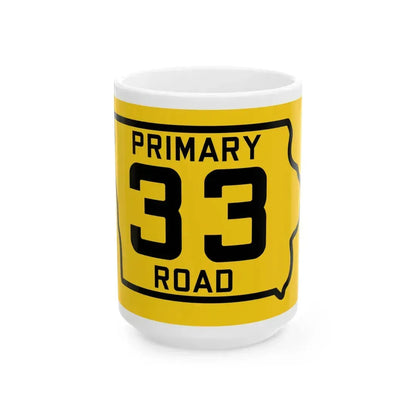 Iowa Primary 33 (Iowa) (Road Sign) White Coffee Mug 15oz - Go Mug Yourself