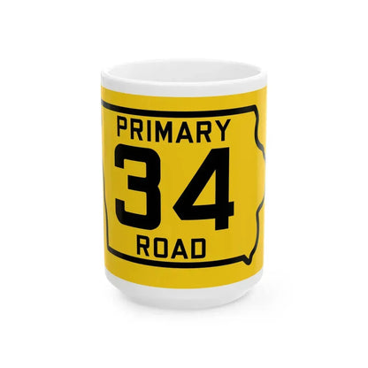 Iowa Primary 34 (Iowa) (Road Sign) White Coffee Mug 15oz - Go Mug Yourself