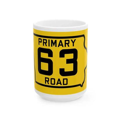 Iowa Primary 63 (Iowa) (Road Sign) White Coffee Mug 15oz - Go Mug Yourself