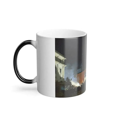 Ippolito Caffi (1809-1866) Nocturnal Celebrations in Via Eugenia at Venice - Oil On Canvas - Color Changing Mug 11oz - Go Mug Yourself
