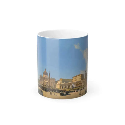 Ippolito Caffi (1809-1866) Rome, a View of Saint Peter's Basilica and Square with Crowds Awaiting a Papa-0 - Color Changing Mug 11oz 11oz - Go Mug Yourself