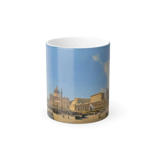 Ippolito Caffi (1809-1866) Rome, a View of Saint Peter's Basilica and Square with Crowds Awaiting a Papa-0 - Color Changing Mug 11oz 11oz - Go Mug Yourself