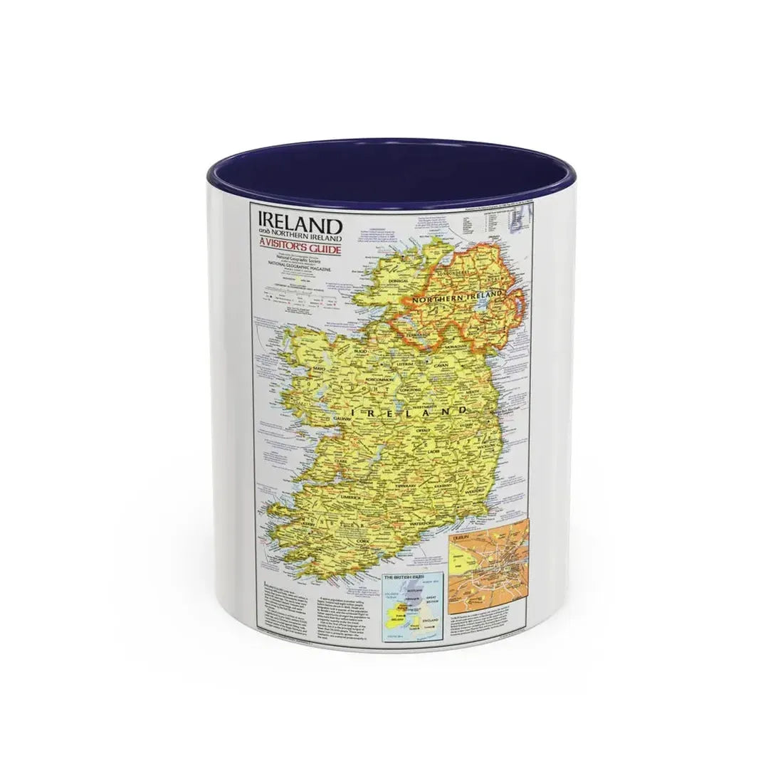 Ireland - A Visitor's Guide (1981) (Map) Accent Coffee Mug 11oz Navy - Go Mug Yourself