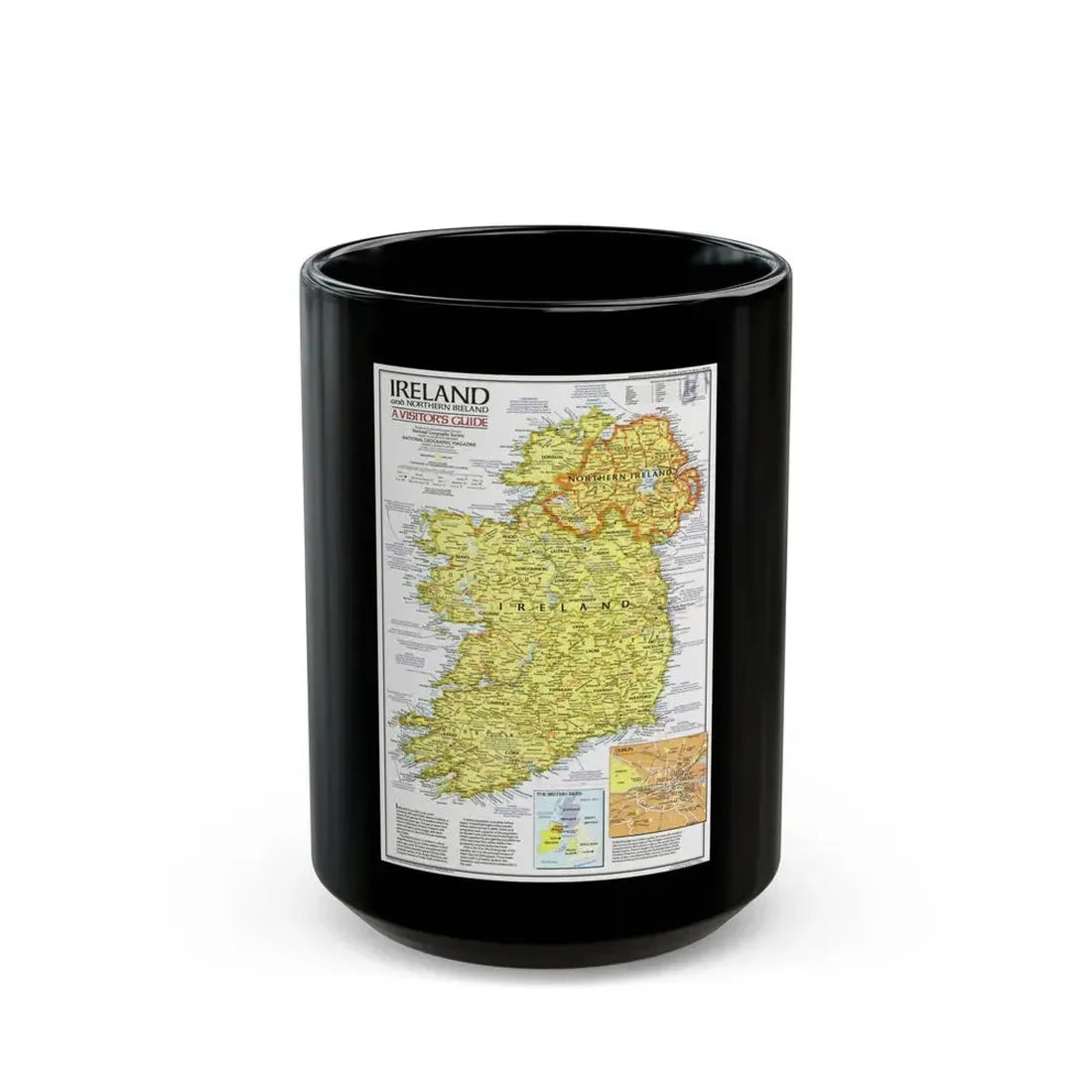 Ireland - A Visitor's Guide (1981) (Map) Black Coffee Mug 15oz - Go Mug Yourself
