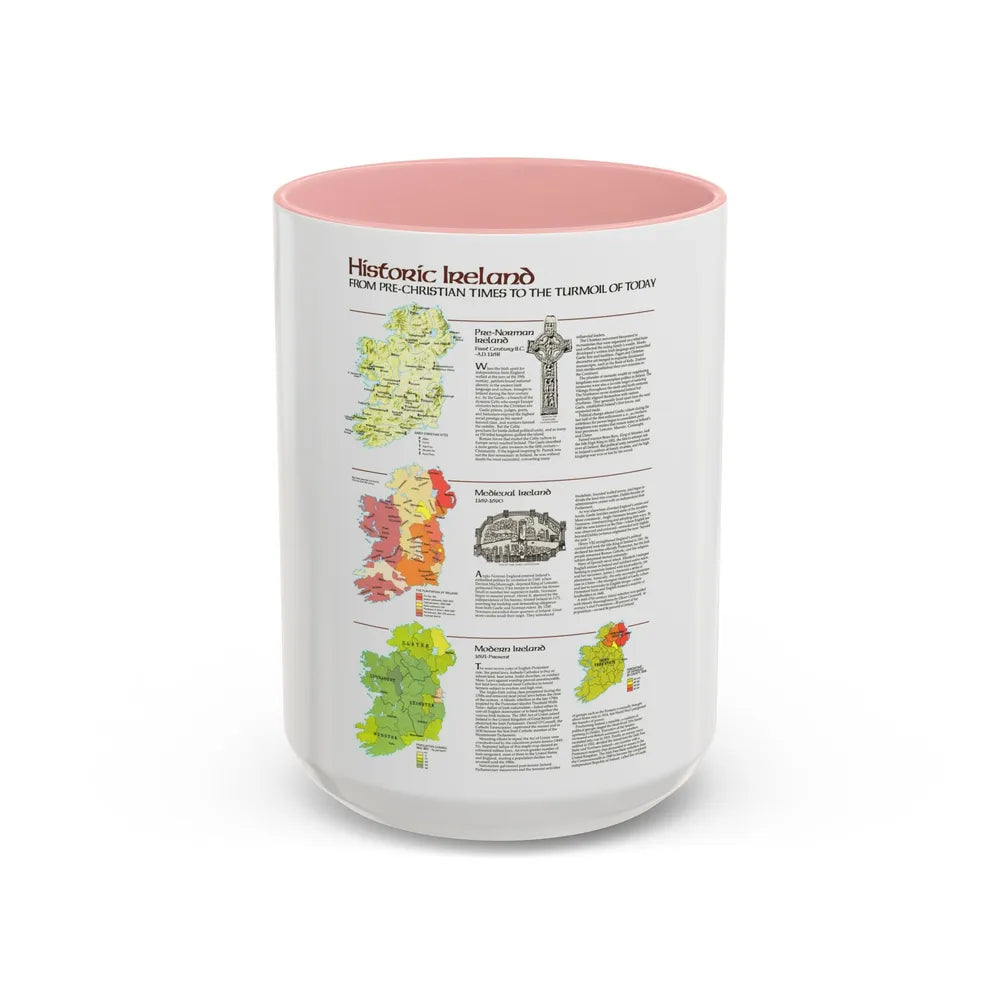 Ireland - Historic Pre-Christian to the Modern Day (1981) (Map) Accent Coffee Mug 15oz Pink - Go Mug Yourself