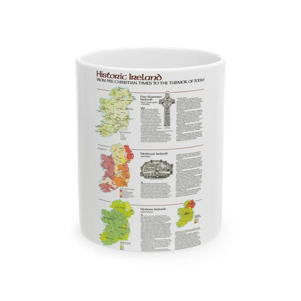 Ireland - Historic Pre-Christian to the Modern Day (1981) (Map) White Coffee Mug-11oz-Go Mug Yourself