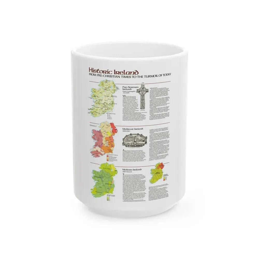 Ireland - Historic Pre-Christian to the Modern Day (1981) (Map) White Coffee Mug 15oz - Go Mug Yourself