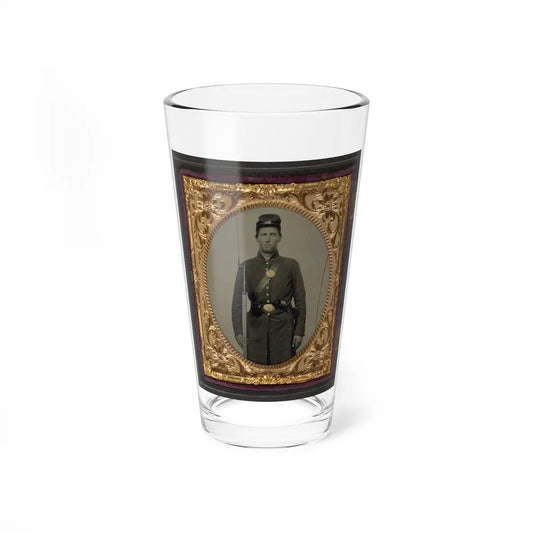 Isaac Yost Of Company C, 118th Regiment Illinois Infantry, Standing In Uniform With Bayoneted Musket And Revolver (U.S. Civil War) Pint Glass 16oz-16oz-Go Mug Yourself