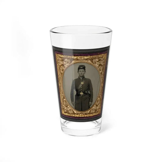 Isaac Yost Of Company C, 118th Regiment Illinois Infantry, Standing In Uniform With Bayoneted Musket And Revolver (U.S. Civil War) Pint Glass 16oz 16oz - Go Mug Yourself