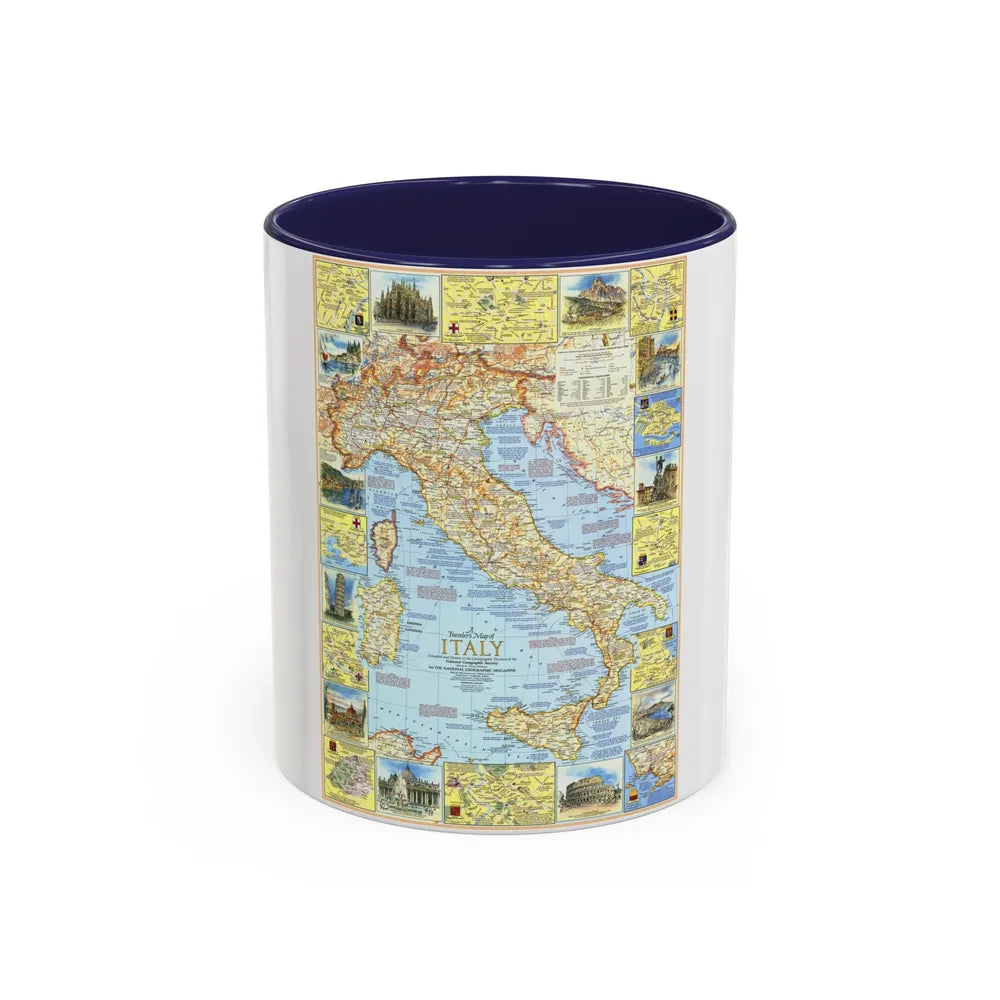 Italy - A Traveller's Map 1 (1970) (Map) Accent Coffee Mug 11oz Navy - Go Mug Yourself