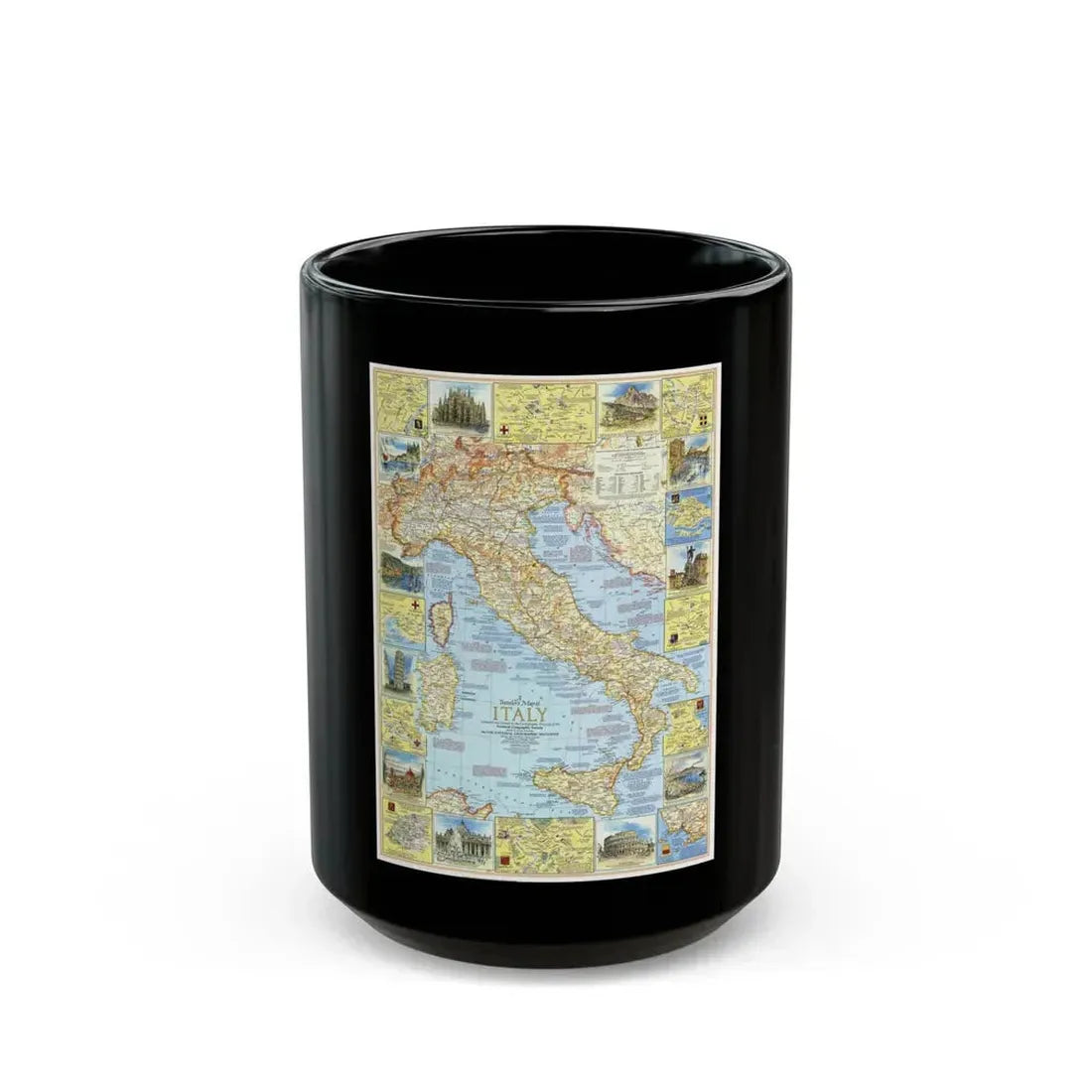 Italy - A Traveller's Map 1 (1970) (Map) Black Coffee Mug 15oz - Go Mug Yourself