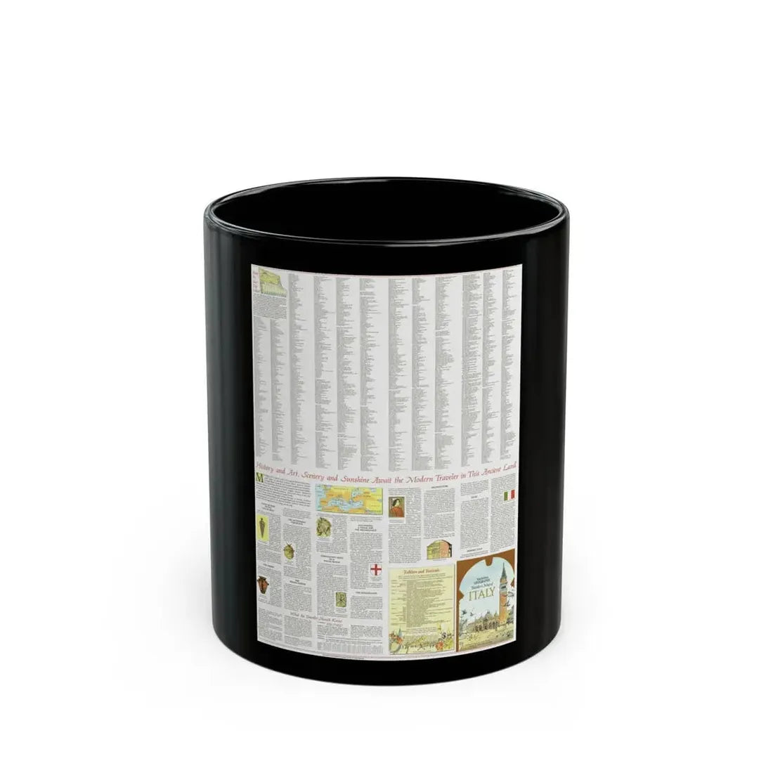 Italy - A Traveller's Map 2 (1970) (Map) Black Coffee Mug 11oz - Go Mug Yourself
