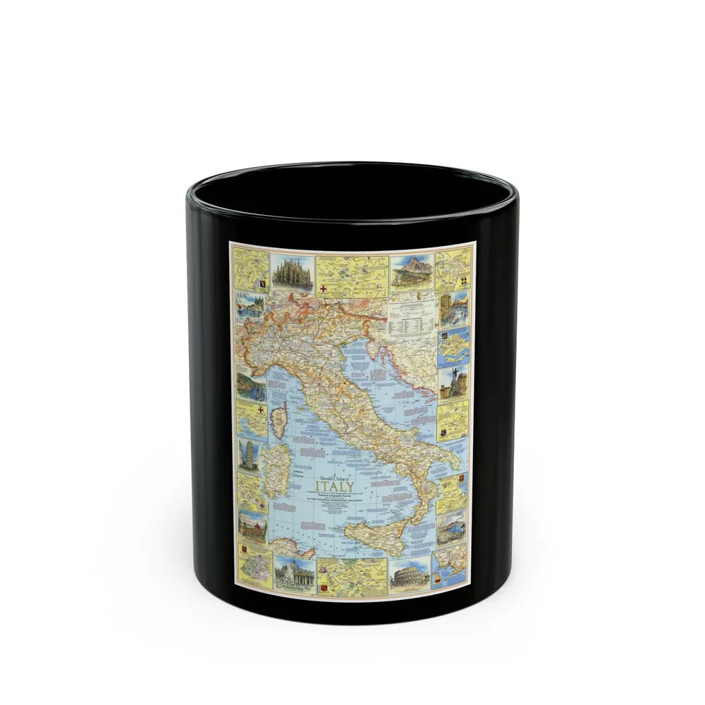 Italy - A Traveller's Map 1 (1970) (Map) Black Coffee Mug-11oz-Go Mug Yourself