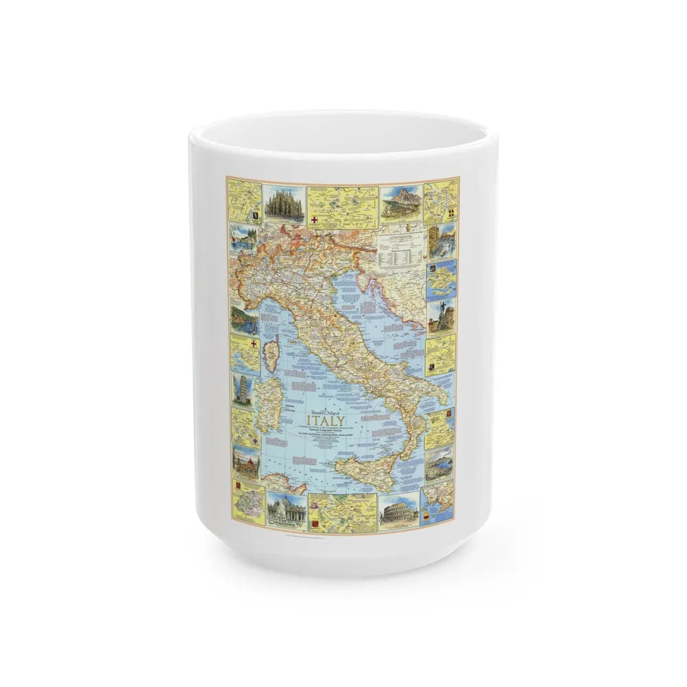 Italy - A Traveller's Map 1 (1970) (Map) White Coffee Mug-15oz-Go Mug Yourself