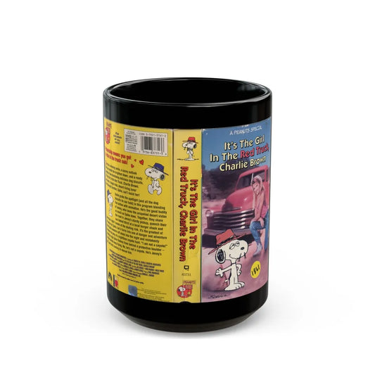 ITS THE GIRL IN THE RED TRUCK CHARLIE BROWN (VHS COVER) - Black Coffee Mug-15oz-Go Mug Yourself