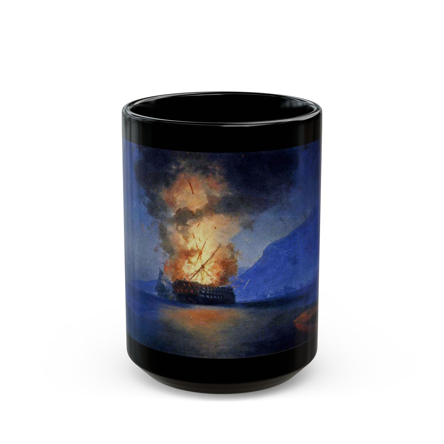 Ivan Constantinovich Aivazovsky (1817-1900) Exploding Ship - Black Coffee Mug-15oz-Go Mug Yourself
