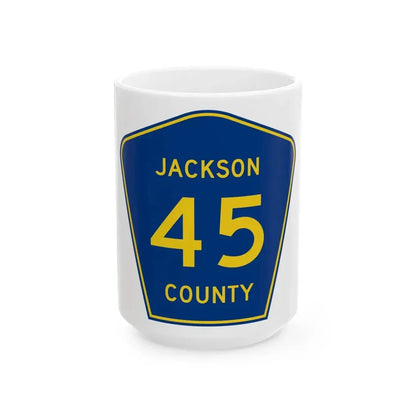 Jackson County Route 45 AR (Arkansas) (Road Sign) White Coffee Mug 15oz - Go Mug Yourself