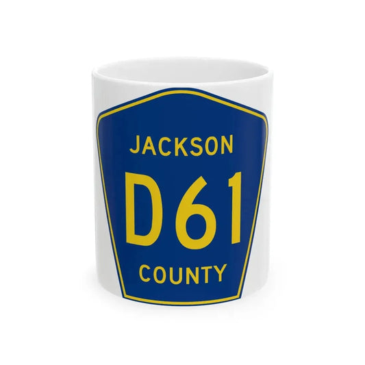 Jackson County Route D61 IA (Iowa) (Road Sign) White Coffee Mug 11oz - Go Mug Yourself