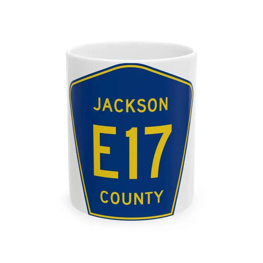Jackson County Route E17 IA (Iowa) (Road Sign) White Coffee Mug 11oz - Go Mug Yourself