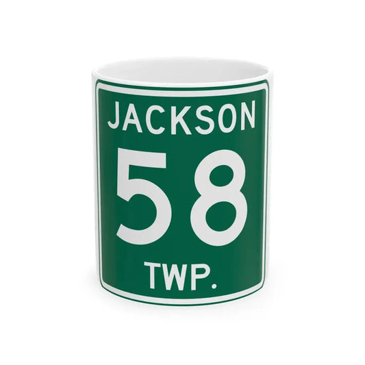 Jackson Township Route 58 Coshocton County Ohio (Ohio) (Road Sign) White Coffee Mug 11oz - Go Mug Yourself