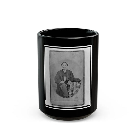 Jacob Labinsky (Lawinsky, Levinsky), Union Private In The 32nd Indiana Regiment, Full-Length Portrait, Seated, Facing Front (U.S. Civil War) Black Coffee Mug-15oz-Go Mug Yourself