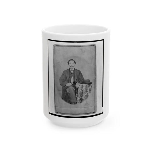 Jacob Labinsky (Lawinsky, Levinsky), Union Private In The 32nd Indiana Regiment, Full-Length Portrait, Seated, Facing Front (U.S. Civil War) White Coffee Mug-15oz-Go Mug Yourself