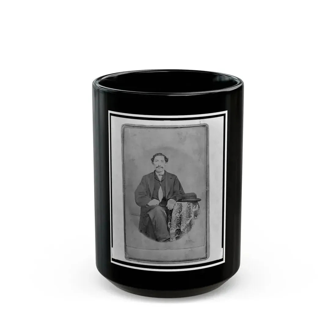 Jacob Labinsky (Lawinsky, Levinsky), Union Private In The 32nd Indiana Regiment, Full-Length Portrait, Seated, Facing Front (U.S. Civil War) Black Coffee Mug 15oz - Go Mug Yourself
