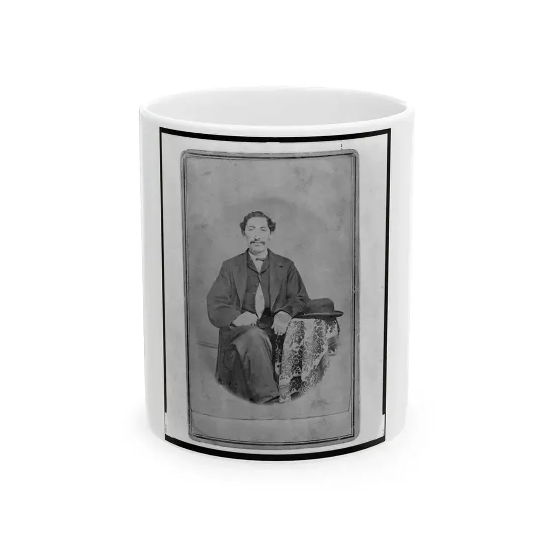 Jacob Labinsky (Lawinsky, Levinsky), Union Private In The 32nd Indiana Regiment, Full-Length Portrait, Seated, Facing Front (U.S. Civil War) White Coffee Mug 11oz - Go Mug Yourself