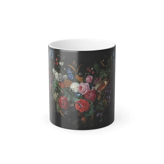 Jacob van Walscapelle (1644-1727) A garland of flowers and fruit with a snail and butterflies - Oil on C-0 - Color Changing Mug 11oz 11oz - Go Mug Yourself
