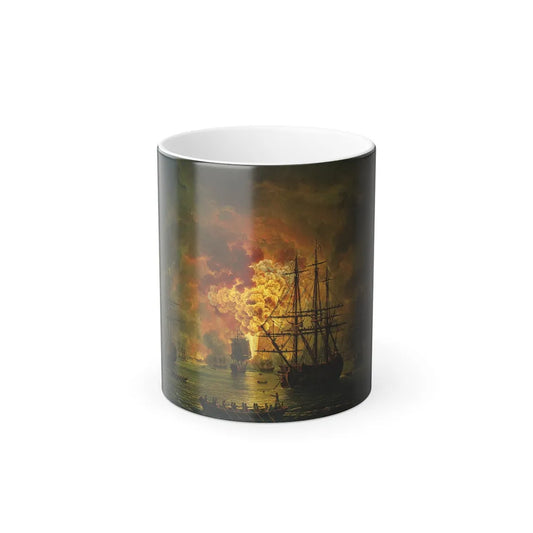 Jakob Philipp Hackert (1737-1807) The Destruction of the Turkish Fleet in the Battle of Chesma - Oil on -0 - Color Changing Mug 11oz 11oz - Go Mug Yourself