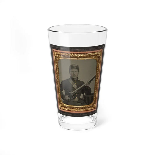 James Mcgrail In Union Uniform With Shoulder Scales And Eagle Breast Plate Sitting With A Musket And Bayonet In Scabbard (U.S. Civil War) Pint Glass 16oz-16oz-Go Mug Yourself