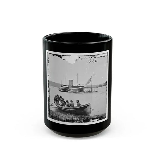 James River, Va. Monitor U.S.S. Onondaga; Soldiers In Rowboat In Foreground (U.S. Civil War) Black Coffee Mug 15oz - Go Mug Yourself