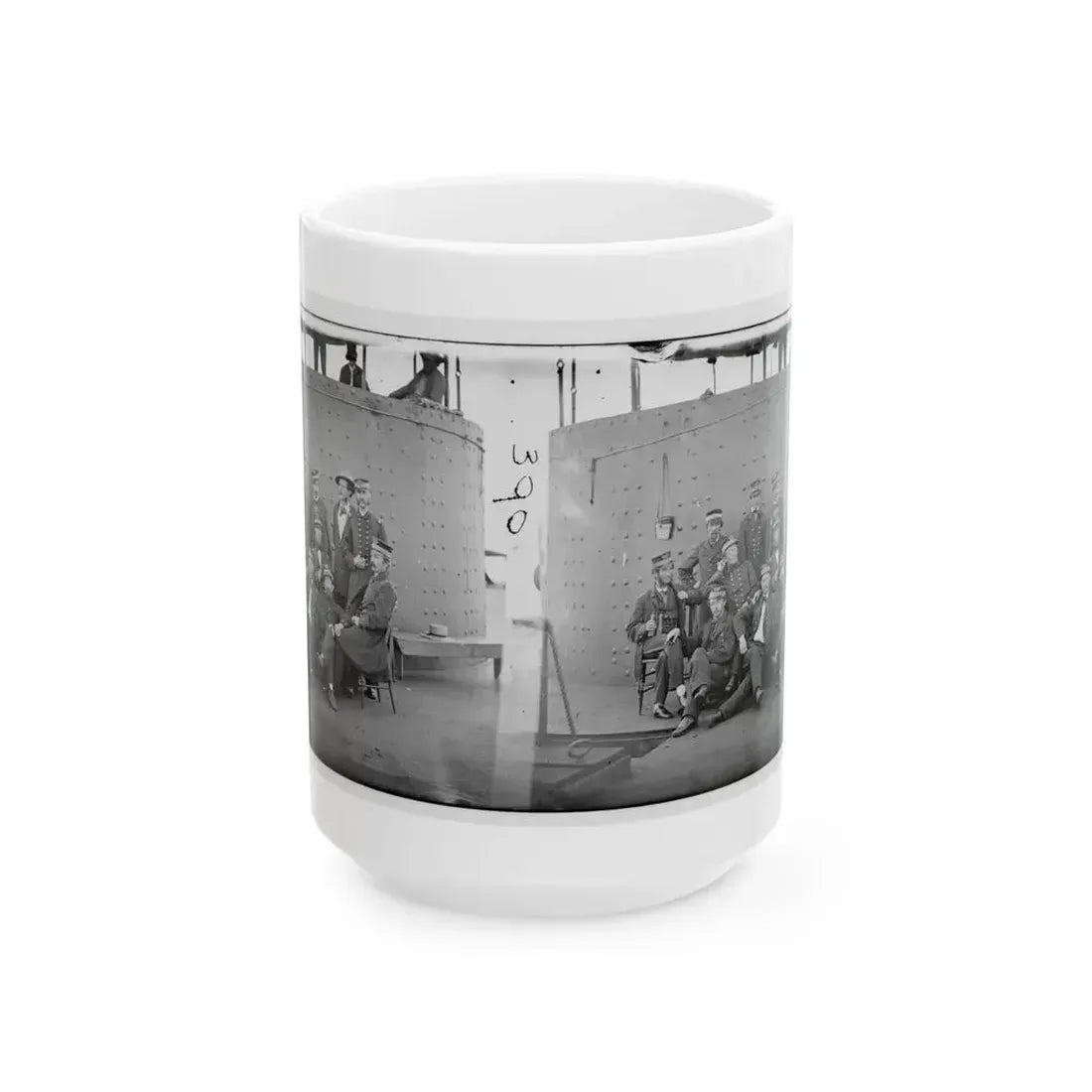 James River, Va. Officers Of The U.S.S. Monitor Grouped By The Turret (U.S. Civil War) White Coffee Mug 15oz - Go Mug Yourself