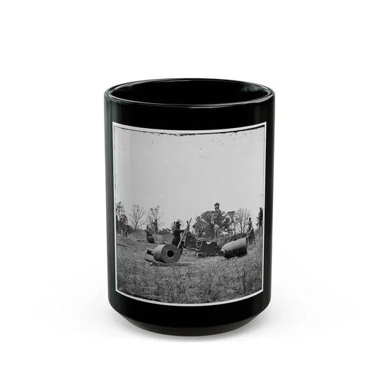 James River, Va. Work Party And Mortars At  Butler's Crow's Nest (U.S. Civil War) Black Coffee Mug 15oz - Go Mug Yourself