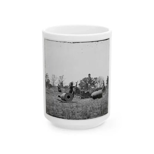 James River, Va. Work Party And Mortars At  Butler's Crow's Nest (U.S. Civil War) White Coffee Mug 15oz - Go Mug Yourself