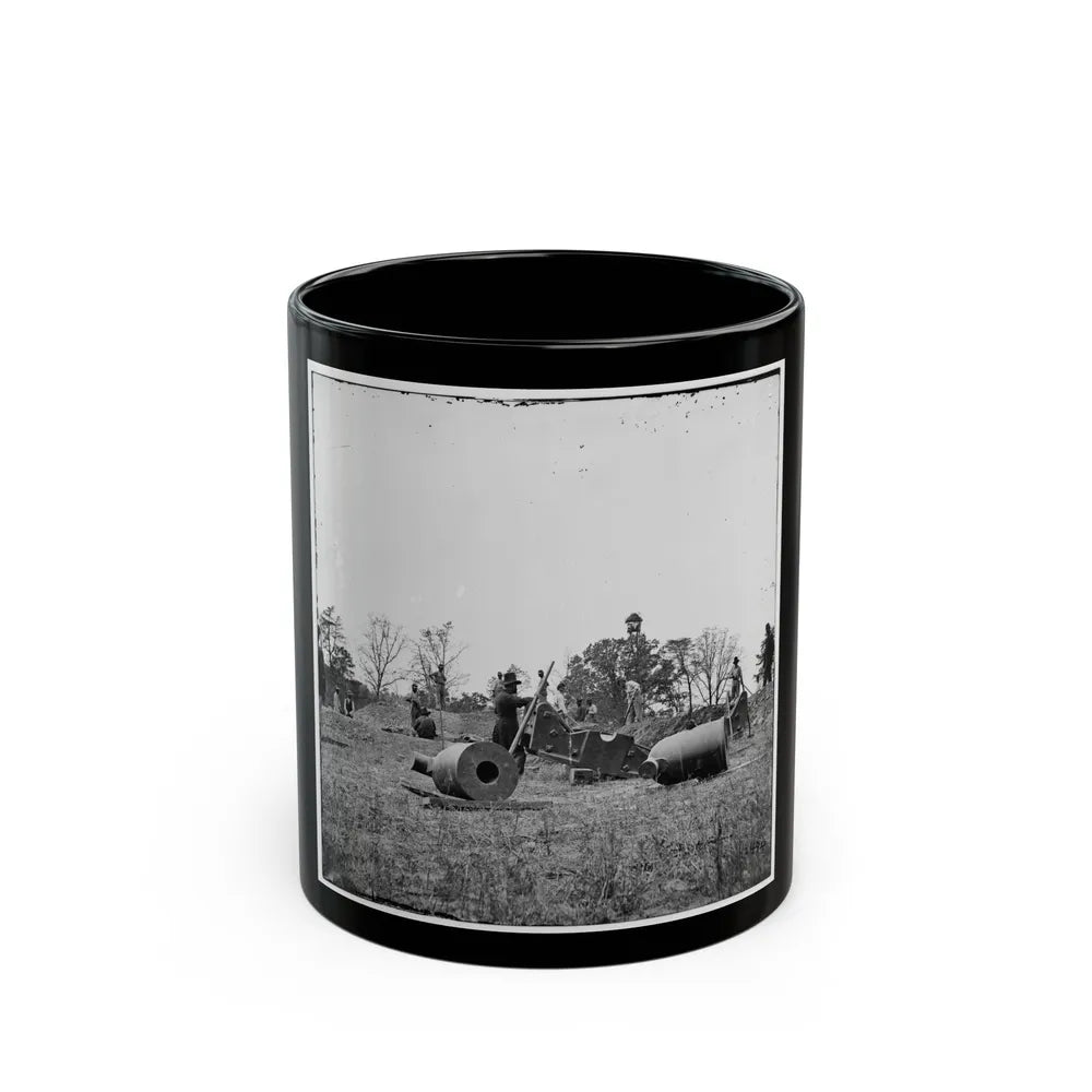 James River, Va. Work Party And Mortars At Butler's Crow's Nest (U.S. Civil War) Black Coffee Mug-11oz-Go Mug Yourself