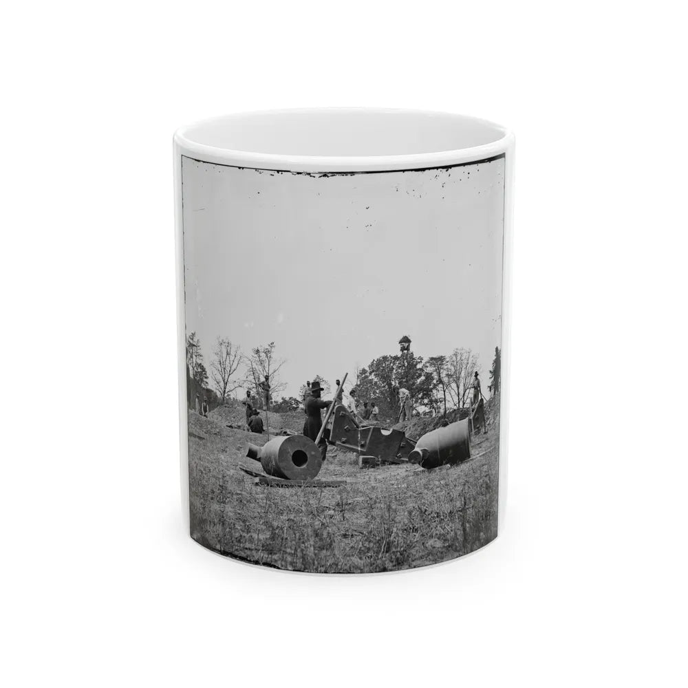 James River, Va. Work Party And Mortars At Butler's Crow's Nest (U.S. Civil War) White Coffee Mug-11oz-Go Mug Yourself