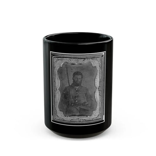James S. Dodd, Pvt., Co. C, 4th South Carolina Cavalry, Half-Length Portrait, Seated Holding Saber, Facing Front (U.S. Civil War) Black Coffee Mug 15oz - Go Mug Yourself