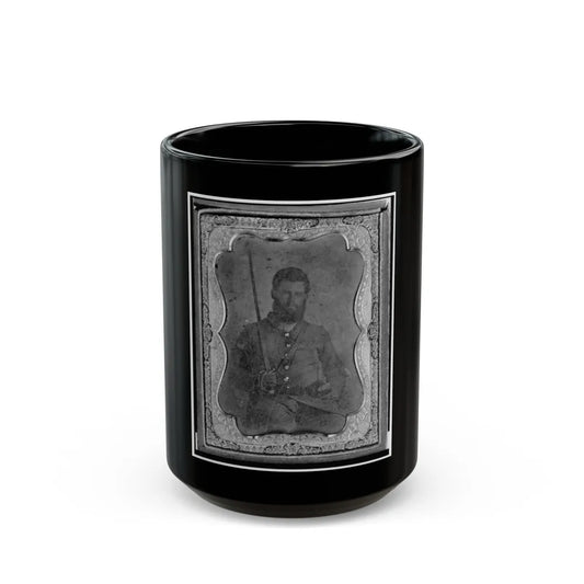 James S. Dodd, Pvt., Co. C, 4th South Carolina Cavalry, Half-Length Portrait, Seated Holding Saber, Facing Front (U.S. Civil War) Black Coffee Mug-15oz-Go Mug Yourself