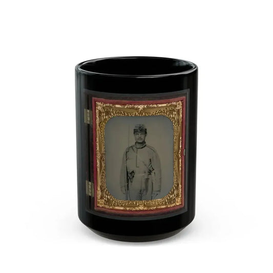 James W. Millner Of Company K, 38th Virginia Infantry Regiment With Bayoneted Musket, Holstered Pistol, And Knife (U.S. Civil War) Black Coffee Mug 15oz - Go Mug Yourself