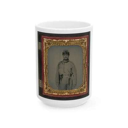 James W. Millner Of Company K, 38th Virginia Infantry Regiment With Bayoneted Musket, Holstered Pistol, And Knife (U.S. Civil War) White Coffee Mug 15oz - Go Mug Yourself