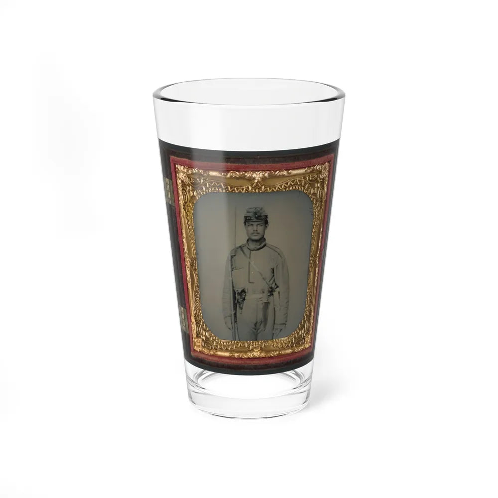 James W. Millner Of Company K, 38th Virginia Infantry Regiment With Bayoneted Musket, Holstered Pistol, And Knife (U.S. Civil War) Pint Glass 16oz-16oz-Go Mug Yourself