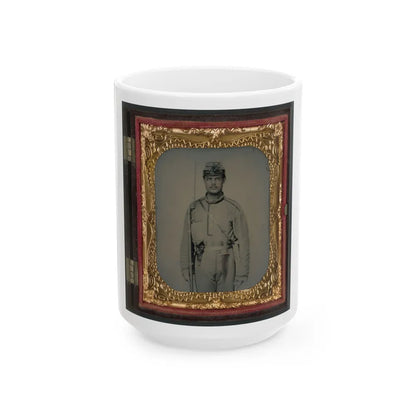 James W. Millner Of Company K, 38th Virginia Infantry Regiment With Bayoneted Musket, Holstered Pistol, And Knife (U.S. Civil War) White Coffee Mug-15oz-Go Mug Yourself