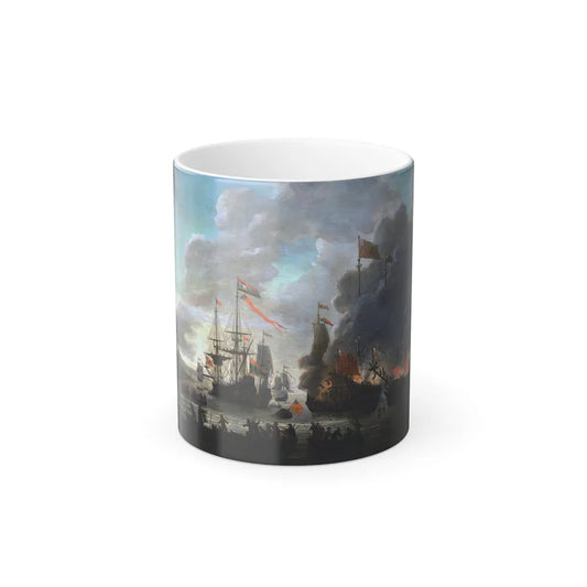Jan van Leyden (active 1661-1693) The Dutch burning English ships during the Raid on the Medway, 20 June-0 - Color Changing Mug 11oz 11oz - Go Mug Yourself