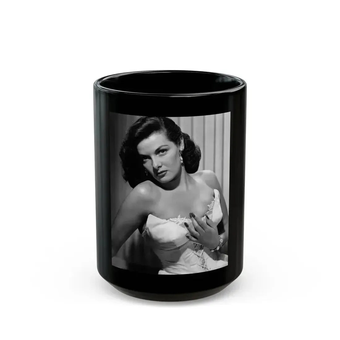 Jane Russell #150 (Vintage Female Icon) Black Coffee Mug 15oz - Go Mug Yourself