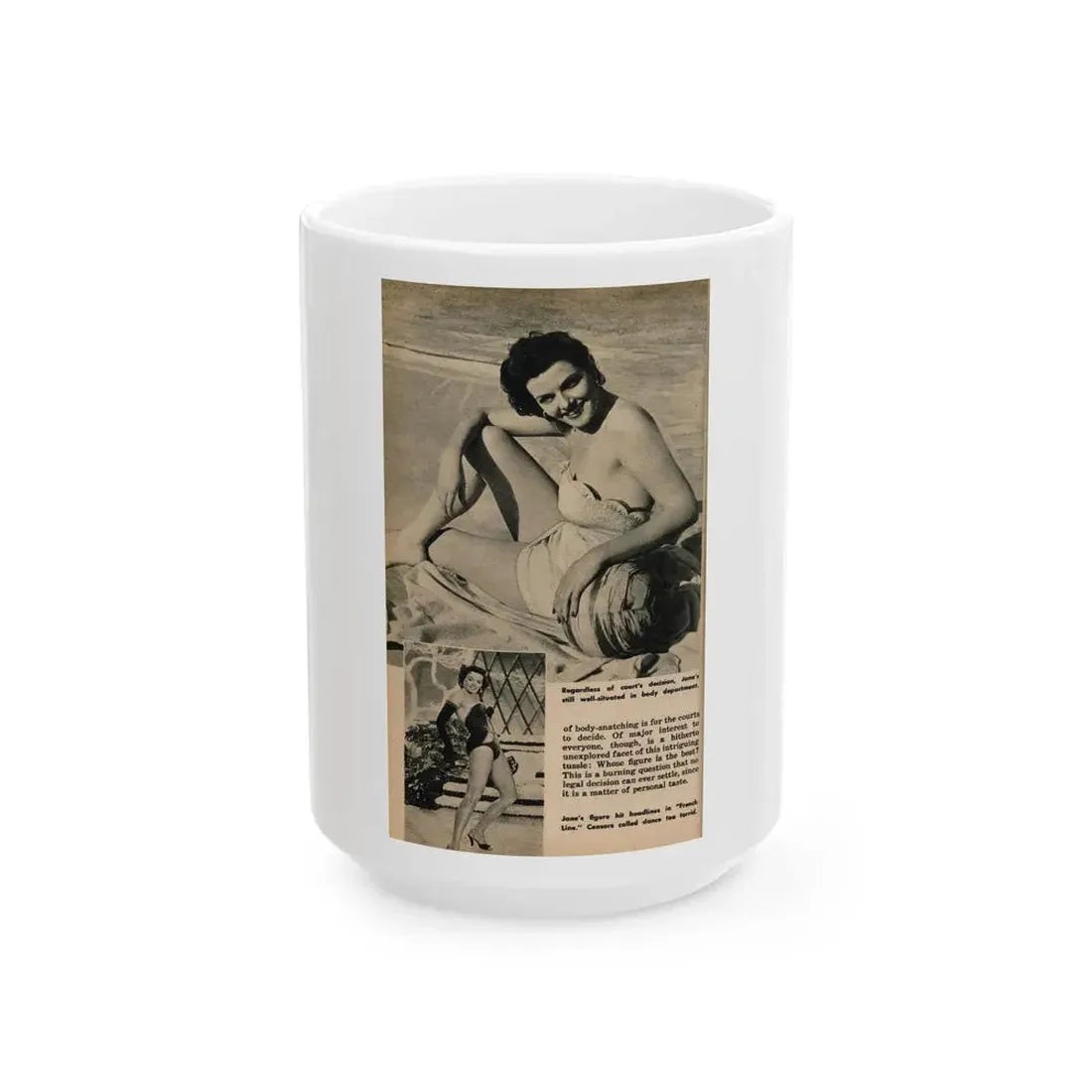 Jane Russell #195 - 1 Page 2 B&W Photos, Captions & Very Short Article from Digest Mag. (Vintage Female Icon) White Coffee Mug 15oz - Go Mug Yourself