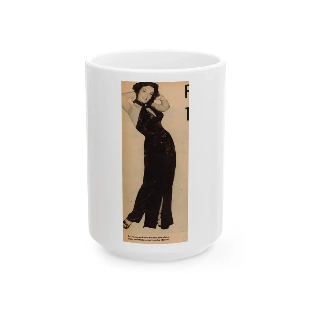Jane Russell #197 - Glamour Dreess Clipping from Movie Star Magazine Circa 1950's (Vintage Female Icon) White Coffee Mug 15oz - Go Mug Yourself
