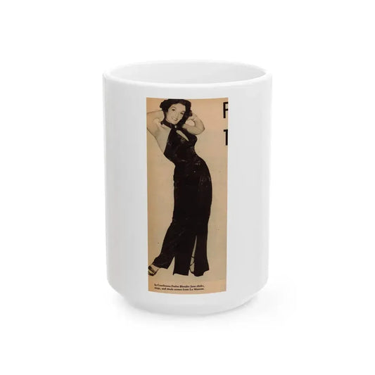 Jane Russell #197 - Glamour Dreess Clipping from Movie Star Magazine Circa 1950's (Vintage Female Icon) White Coffee Mug 15oz - Go Mug Yourself